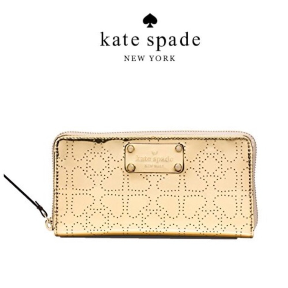 NEW KATE SPADE METRO SPADE NEDA ZIP WALLET IN GOLD